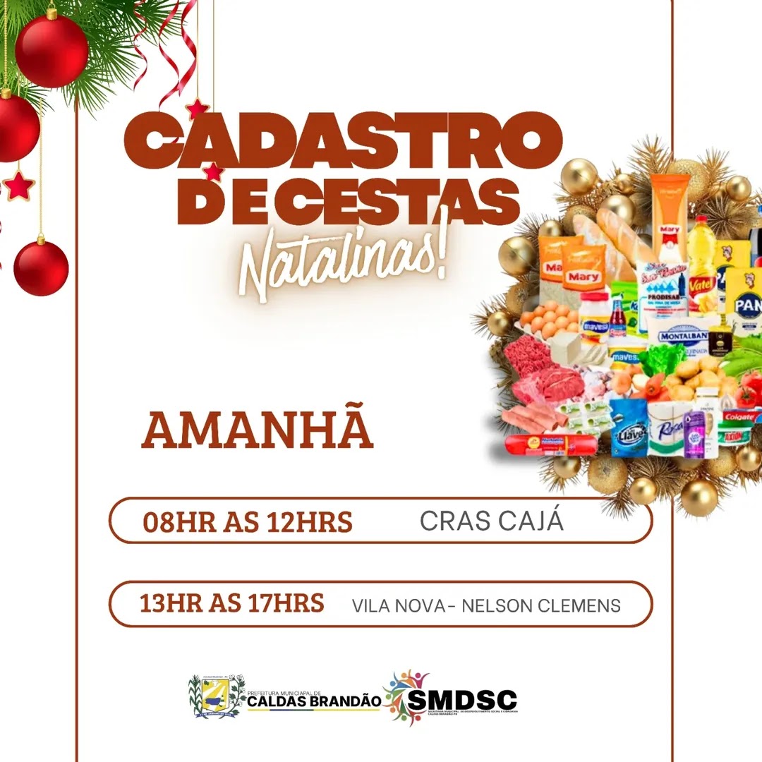 PREFEITURA DE CALDAS BRANDÃO DIVULGA CRONOGRAMA PARA CADASTRO DAS CESTAS NATALINAS
