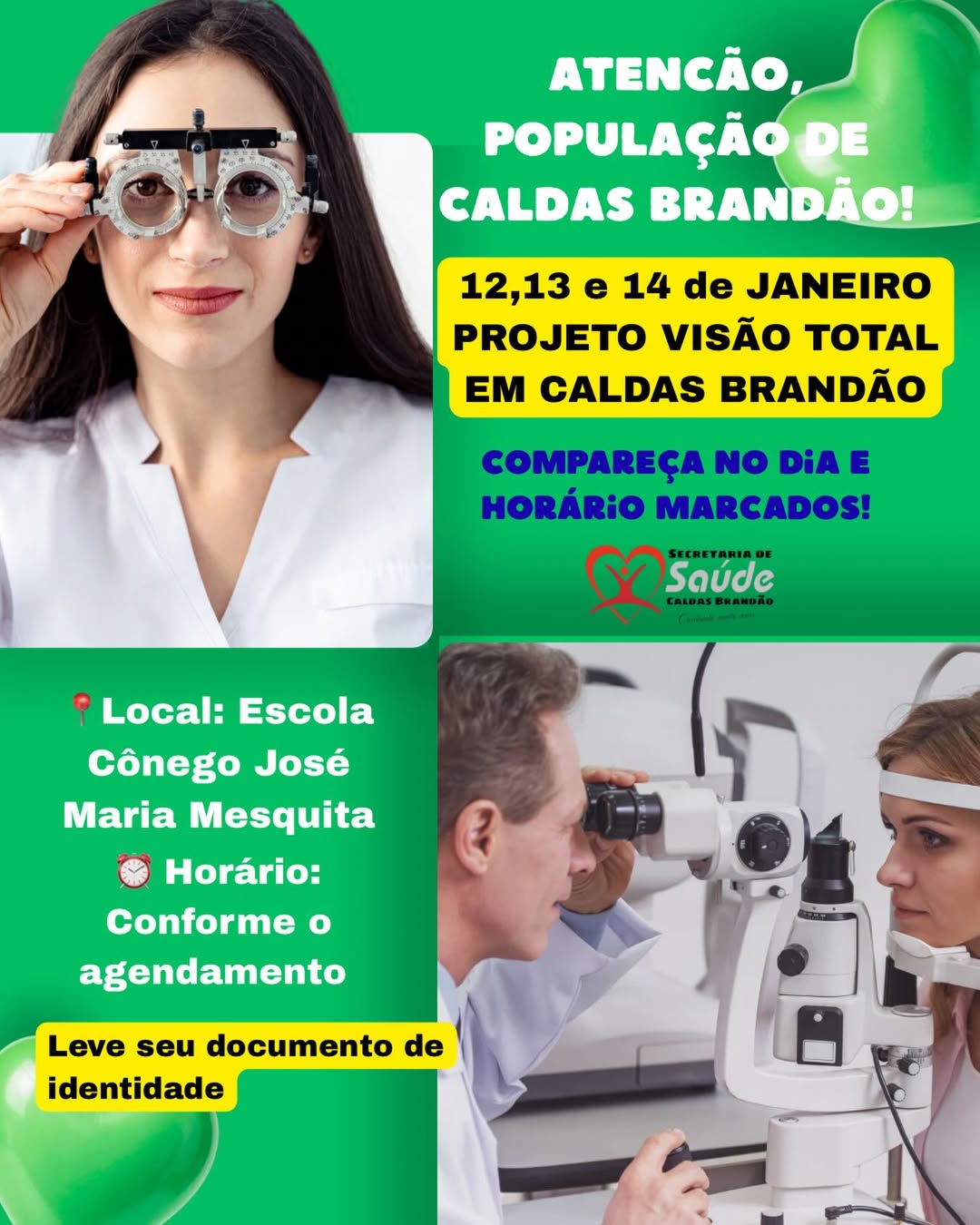 PROJETO VISÃO TOTAL LEVA ATENDIMENTO OFTALMOLÓGICO A CALDAS BRANDÃO