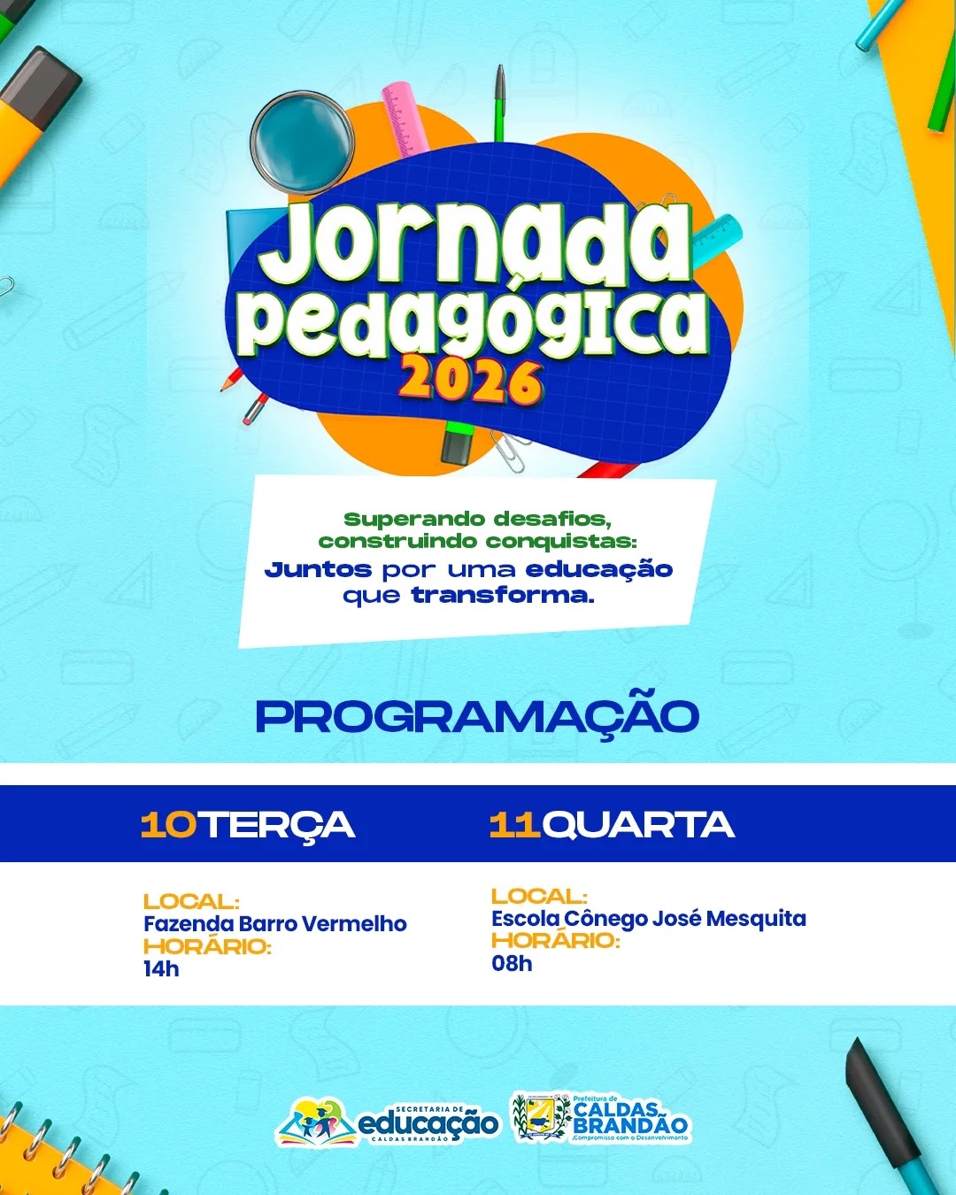 PREFEITURA DE CALDAS BRANDÃO REALIZA JORNADA PEDAGÓGICA 2026 COM FOCO NO PLANEJAMENTO E NA QUALIDADE DO ENSINO