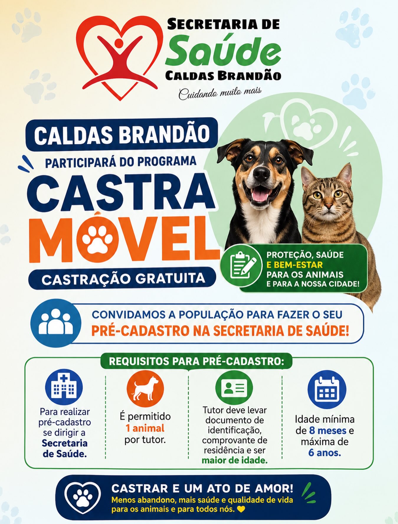 PREFEITURA DE CALDAS BRANDÃO ABRE PRÉ-CADASTRO PARA O PROGRAMA CASTRA MÓVEL
