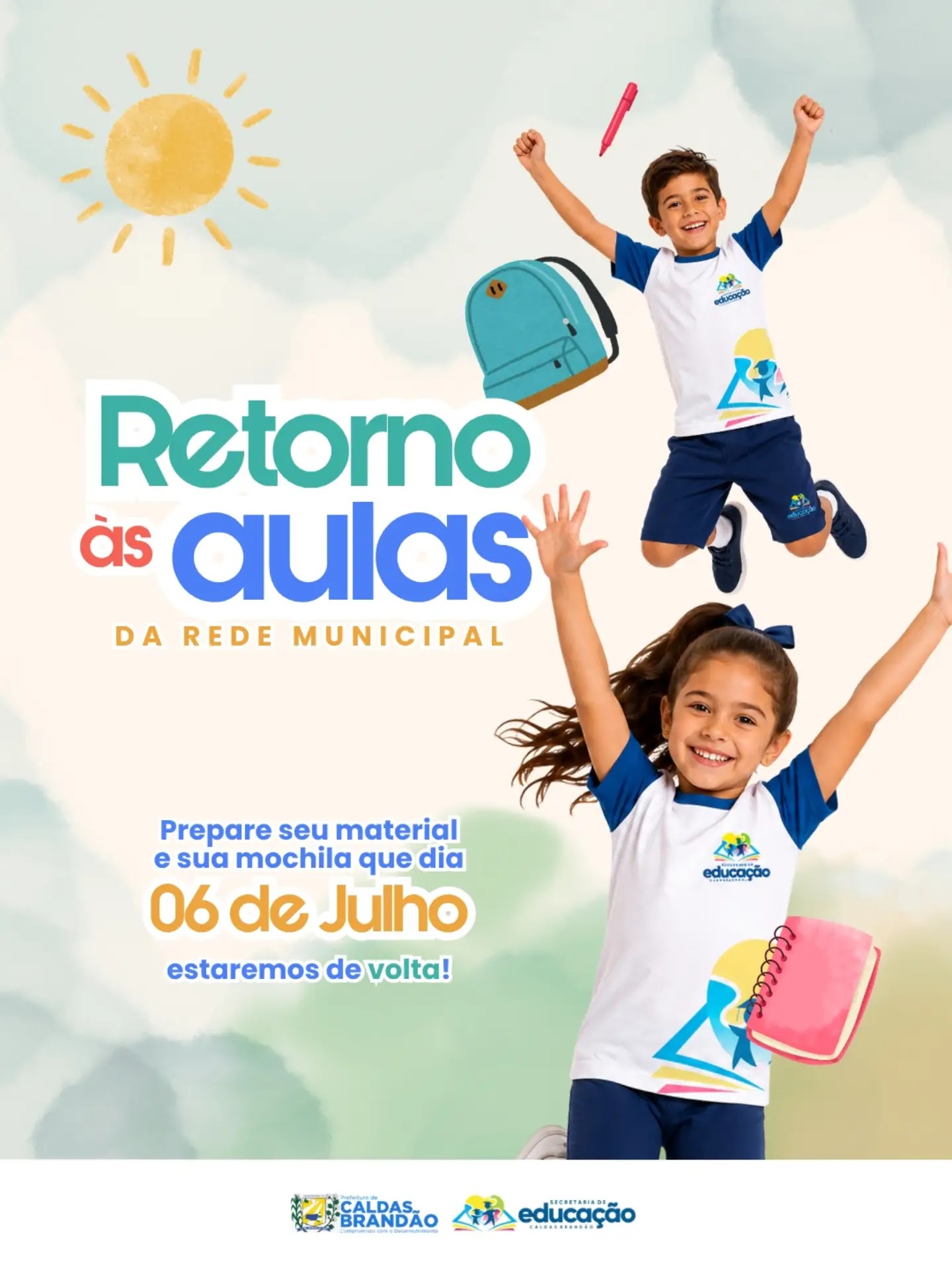 PREFEITURA DE CALDAS BRANDÃO ANUNCIA RETORNO DAS AULAS DA REDE MUNICIPAL PARA O SEGUNDO SEMESTRE LETIVO